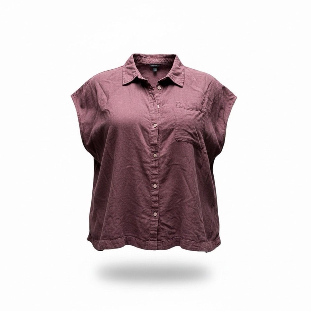 Torrid Womens Size 1 Mauve Button Front‎ Blouse Cap Sleeve Relaxed Pocket Top